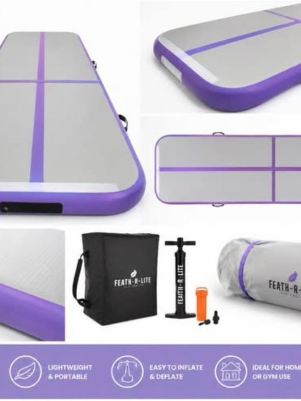Inflatable Air gymnastics mat - Gray with Purple Trim gymnastics mat or